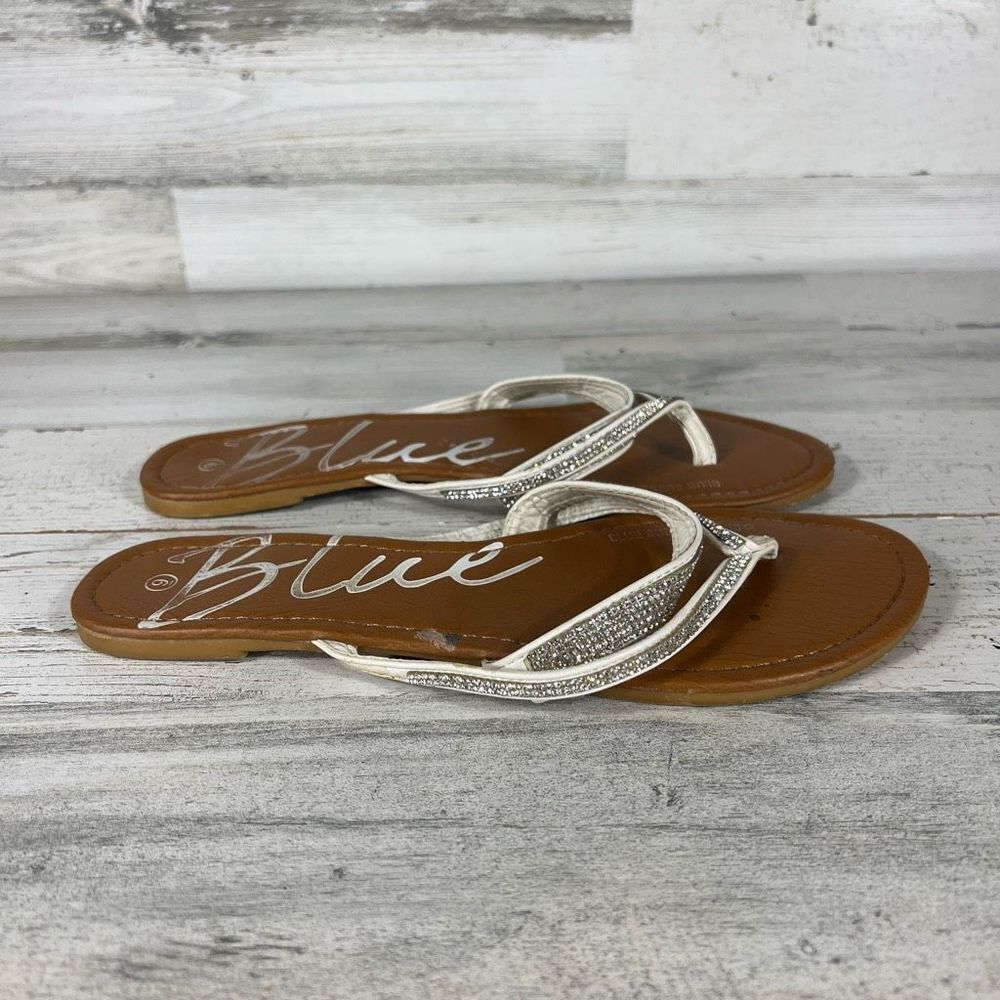 Blue Womens Flip‎ Flop Flats Sandals Double Glittery Strap Open Toe Brown Size 9